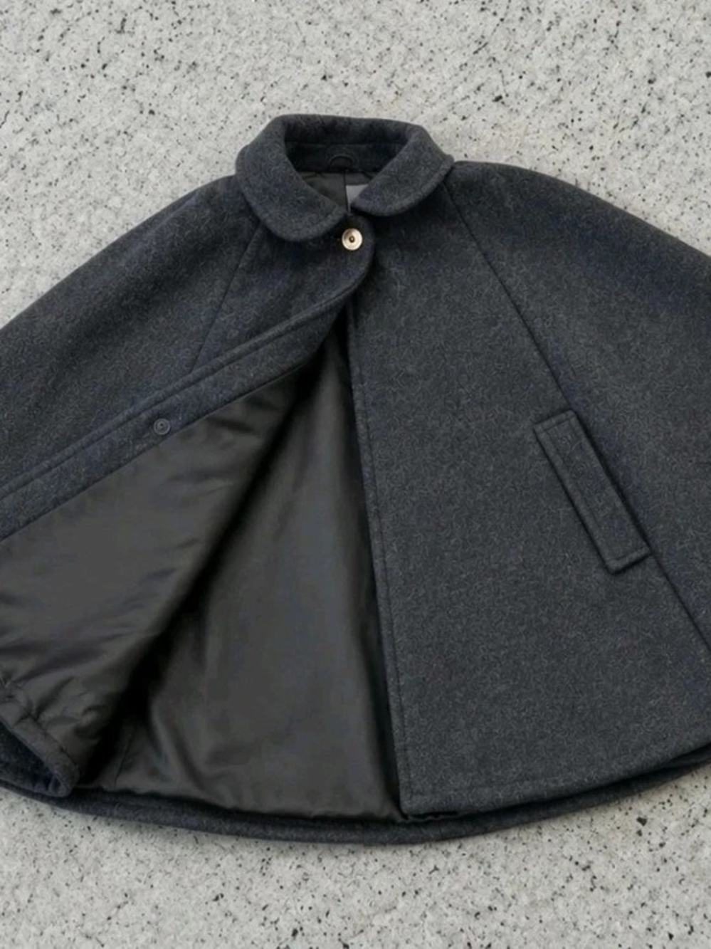 American Apparel Women's Gray Wool Cape Button Zip One Size Pockets Lined